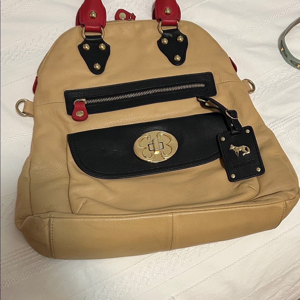 Emma Fox Stylish Tan and Red Handbag crossbody - Picture 4 of 7